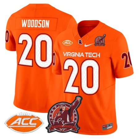 Men's Virginia Tech Hokies #20 Caleb Woodson Coach Frank Beamer Patch 2025 Vapor Limited Jersey - Orange