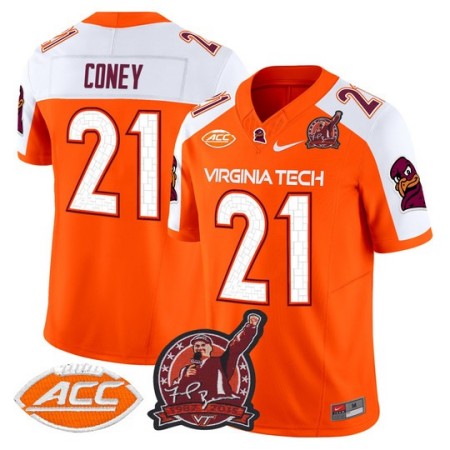 Men's Virginia Tech Hokies #21 Jeremiah Coney Coach Frank Beamer Patch 2025 Vapor Limited Jersey - Orange Alternate