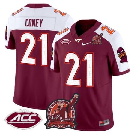 Men's Virginia Tech Hokies #21 Jeremiah Coney Coach Frank Beamer Patch 2025 Vapor Limited Jersey - Maroon Alternate