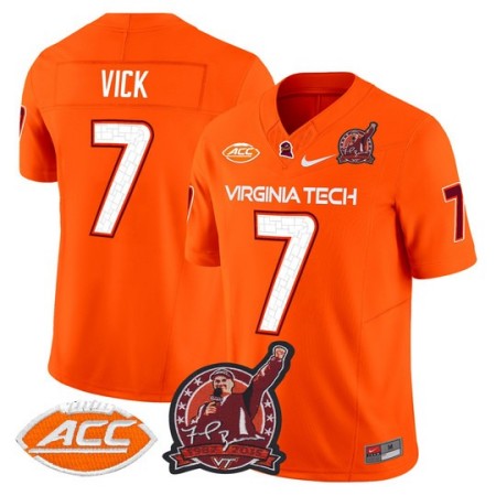 Men's Virginia Tech Hokies #7 Michael Vick Coach Frank Beamer Patch 2025 Vapor Limited Jersey - Orange