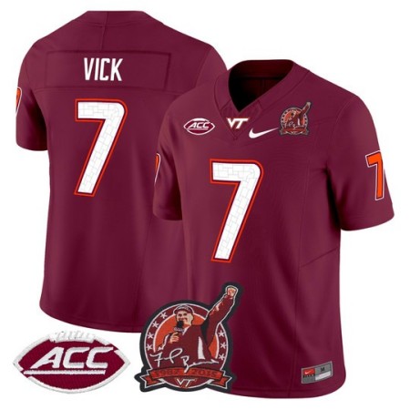 Men's Virginia Tech Hokies #7 Michael Vick Coach Frank Beamer Patch 2025 Vapor Limited Jersey - Maroon