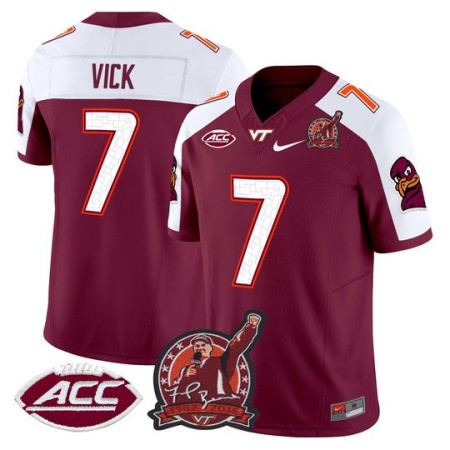 Men's Virginia Tech Hokies #7 Michael Vick Coach Frank Beamer Patch 2025 Vapor Limited Jersey - Maroon Alternate