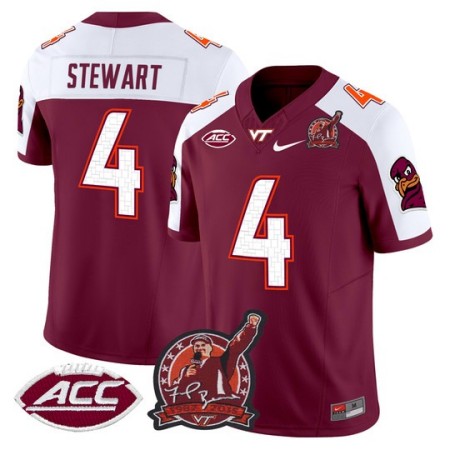 Men's Virginia Tech Hokies #4 Terion Stewart Coach Frank Beamer Patch 2025 Vapor Limited Jersey - Maroon Alternate