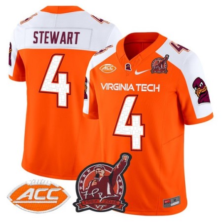 Men's Virginia Tech Hokies #4 Terion Stewart Coach Frank Beamer Patch 2025 Vapor Limited Jersey - Orange Alternate