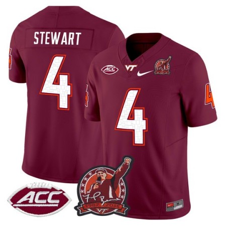 Men's Virginia Tech Hokies #4 Terion Stewart Coach Frank Beamer Patch 2025 Vapor Limited Jersey - Maroon