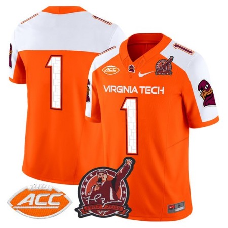 Men's Virginia Tech Hokies #1 Coach Frank Beamer Patch 2025 Vapor Limited Jersey - Orange Alternate