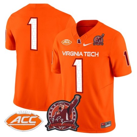 Men's Virginia Tech Hokies #1 Coach Frank Beamer Patch 2025 Vapor Limited Jersey - Orange