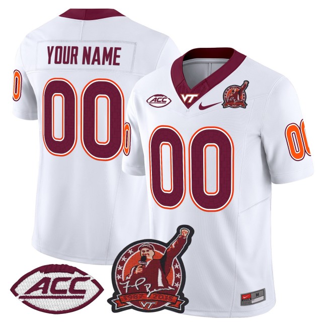 Virginia Tech Hokies Custom Coach Frank Beamer Patch 2025 Vapor Limited Stitched Football Jersey - White