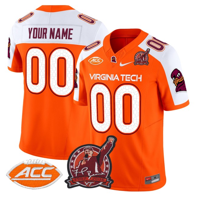 Virginia Tech Hokies Custom Coach Frank Beamer Patch 2025 Vapor Limited Stitched Football Jersey - Orange Alternate
