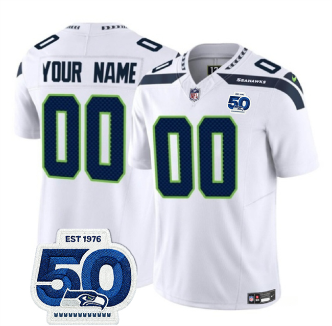 Seattle Seahawks Custom White 2025 F.U.S.E. 50th Anniversary Patch Vapor Limited Stitched Football Jersey