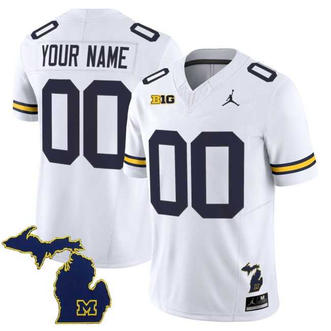 Michigan Wolverines 2025 Vapor Limited With State Map Patch Custom Stitched Football Jersey - White