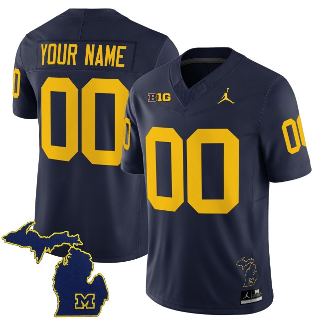 Michigan Wolverines 2025 Vapor Limited With State Map Patch Custom Stitched Football Jersey - Navy