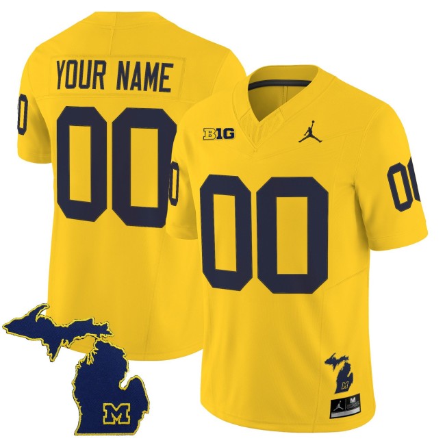 Michigan Wolverines 2025 Vapor Limited With State Map Patch Custom Stitched Football Jersey - Maize