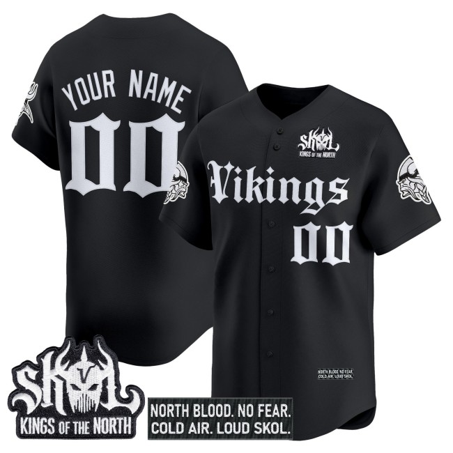 Minnesota Vikings Custom 'Gothic Norseblood Edition' Vapor Stitched Baseball Jersey - Black