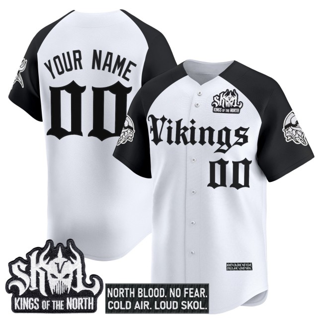 Minnesota Vikings Custom 'Gothic Norseblood Edition' Vapor Stitched Baseball Jersey - White Black