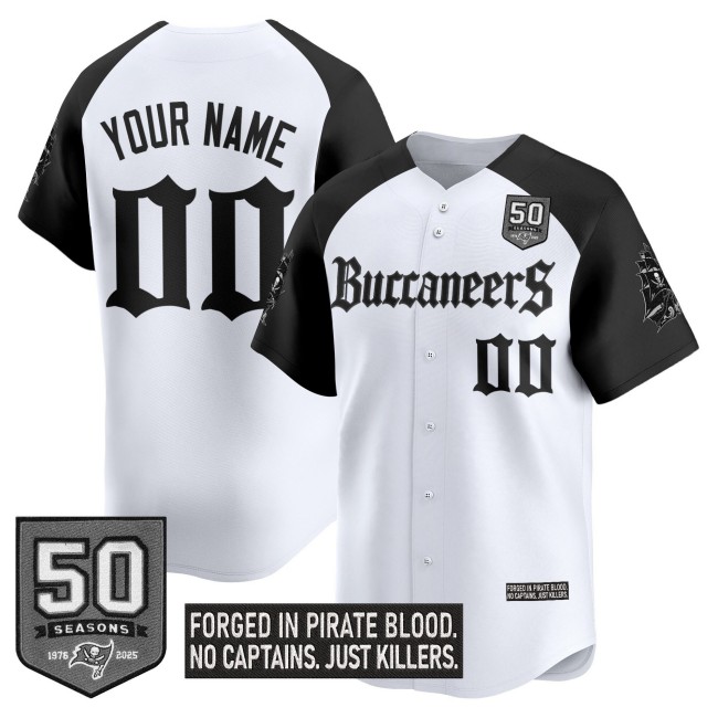 Tampa Bay Buccaneers Custom 'Gothic Pirate Shadows Edition' Vapor Stitched Baseball Jersey - White Black