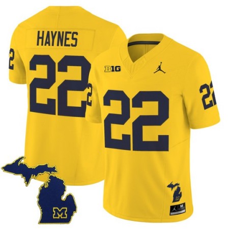 Men's Michigan Wolverines #22 Justice Haynes F.U.S.E. 2025 With State Map Patch Vapor Limited Jersey - Maize