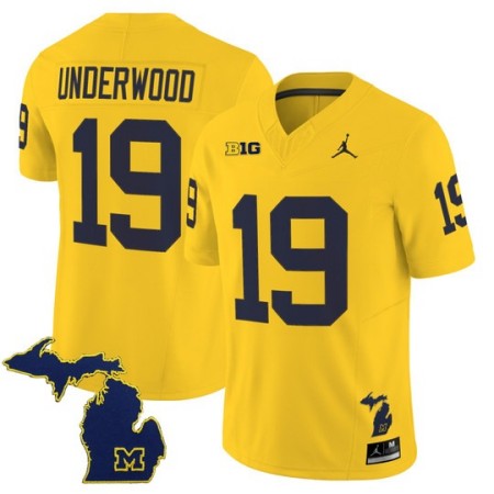 Men's Michigan Wolverines #19 Bryce Underwood F.U.S.E. 2025 With State Map Patch Vapor Limited Jersey - Maize
