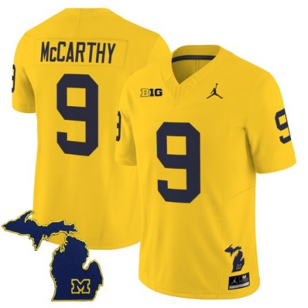 Men's Michigan Wolverines #9 J.J. McCarthy F.U.S.E. 2025 With State Map Patch Vapor Limited Jersey - Maize