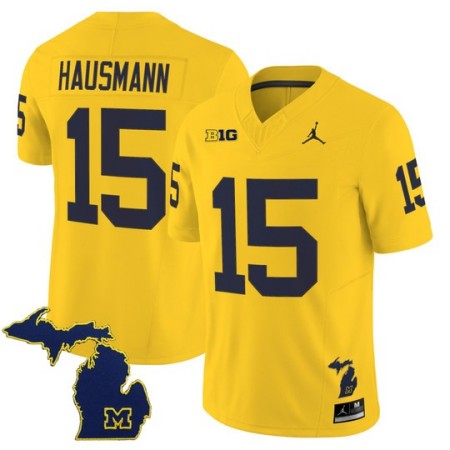 Men's Michigan Wolverines #15 Ernest Hausmann F.U.S.E. 2025 With State Map Patch Vapor Limited Jersey - Maize