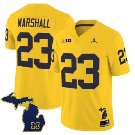 Men's Michigan Wolverines #23 Jordan Marshall F.U.S.E. 2025 With State Map Patch Vapor Limited Jersey - Maize