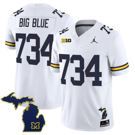 Men's Michigan Wolverines 734 Big Blue F.U.S.E. 2025 With State Map Patch Vapor Limited Jersey - White
