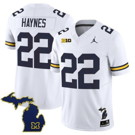 Men's Michigan Wolverines #22 Justice Haynes F.U.S.E. 2025 With State Map Patch Vapor Limited Jersey - White