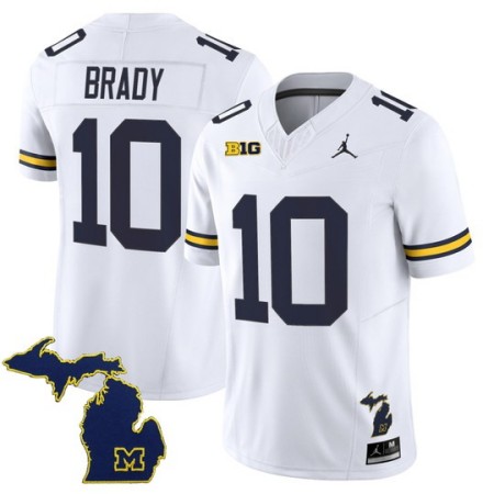 Men's Michigan Wolverines #10 Tom Brady F.U.S.E. 2025 With State Map Patch Vapor Limited Jersey - White