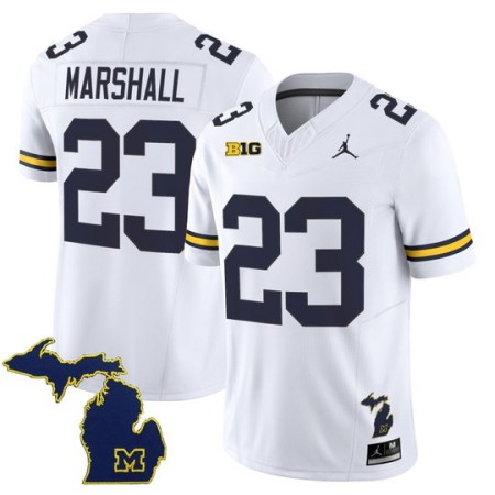 Men's Michigan Wolverines #23 Jordan Marshall F.U.S.E. 2025 With State Map Patch Vapor Limited Jersey - White