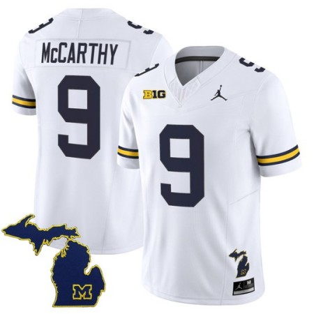 Men's Michigan Wolverines #9 J.J. McCarthy F.U.S.E. 2025 With State Map Patch Vapor Limited Jersey - White
