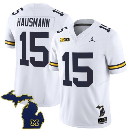 Men's Michigan Wolverines #15 Ernest Hausmann F.U.S.E. 2025 With State Map Patch Vapor Limited Jersey - White