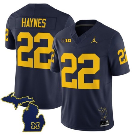 Men's Michigan Wolverines #22 Justice Haynes F.U.S.E. 2025 With State Map Patch Vapor Limited Jersey - Navy
