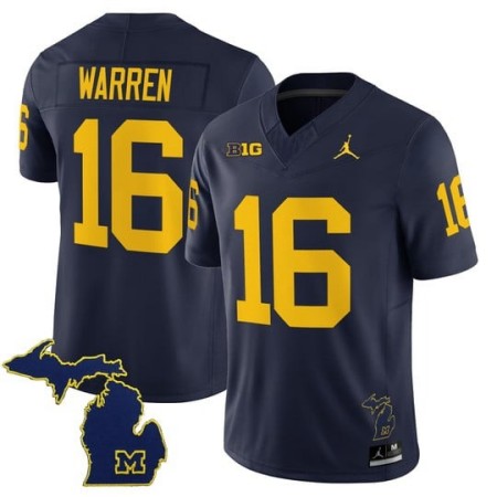 Men's Michigan Wolverines #16 Davis Warren F.U.S.E. 2025 With State Map Patch Vapor Limited Jersey - Navy