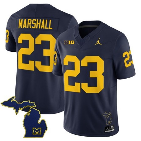 Men's Michigan Wolverines #23 Jordan Marshall F.U.S.E. 2025 With State Map Patch Vapor Limited Jersey - Navy