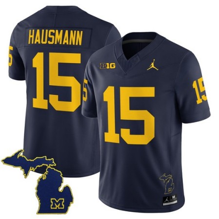 Men's Michigan Wolverines #15 Ernest Hausmann F.U.S.E. 2025 With State Map Patch Vapor Limited Jersey - Navy