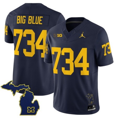 Men's Michigan Wolverines 734 Big Blue F.U.S.E. 2025 With State Map Patch Vapor Limited Jersey - Navy