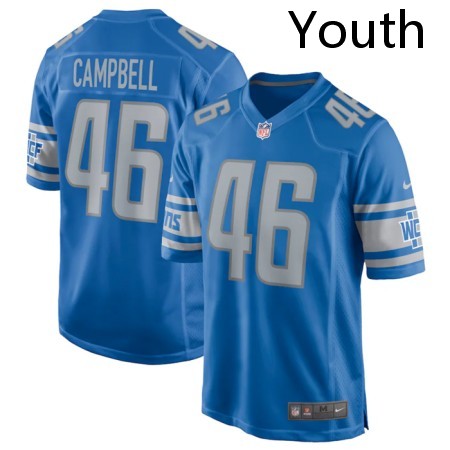 Youth Detroit Lions #46 Jack Campbell Blue 2023 Draft Stitched Game Jersey