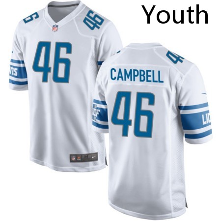 Youth Detroit Lions #46 Jack Campbell White 2023 Draft Stitched Game Jersey