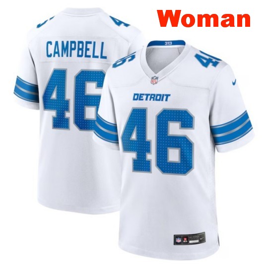Women's Detroit Lions #46 Jack Campbell White Nike Vapor Limited Stitched Limited Jersey