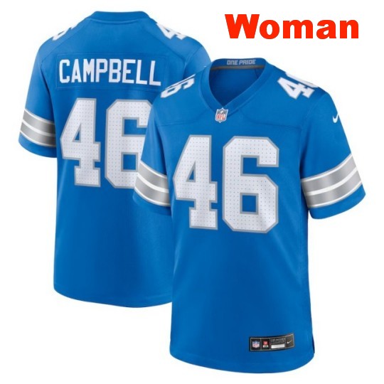 Women's Detroit Lions #46 Jack Campbell Blue Nike Vapor Limited Stitched Limited Jersey