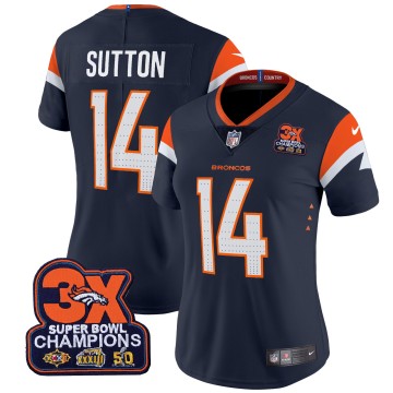 Women's Denver Broncos #14 Courtland Sutton Navy 3-Time Champions Patch Vapor Limited V4 Stitched Jersey