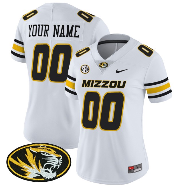Women's Missouri Tigers Custom 2025 Vapor Limited Stitched Football Jersey - White