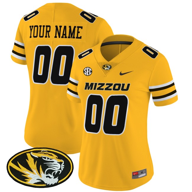 Women's Missouri Tigers Custom 2025 Vapor Limited Stitched Football Jersey - Gold