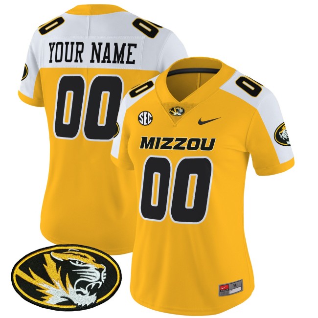 Women's Missouri Tigers Custom 2025 Vapor Limited Stitched Football Jersey - Gold Alternate