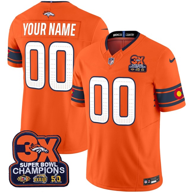 Denver Broncos Custom 3X Patch Colorado Flag F.U.S.E. Vapor Limited V5 Stitched Jersey  - Orange