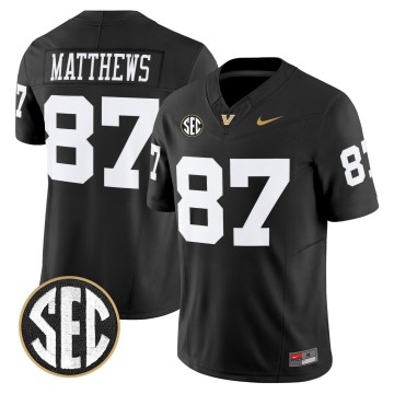 Men's Vanderbilt Commodores #87 Jordan Matthews Black F.U.S.E. 2025 Vapor Limited Stitched Football Jersey