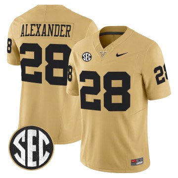 Men's Vanderbilt Commodores #28 Sedrick Alexander Gold F.U.S.E. 2025 Vapor Limited Stitched Football Jersey