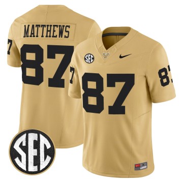 Men's Vanderbilt Commodores #87 Jordan Matthews Gold F.U.S.E. 2025 Vapor Limited Stitched Football Jersey