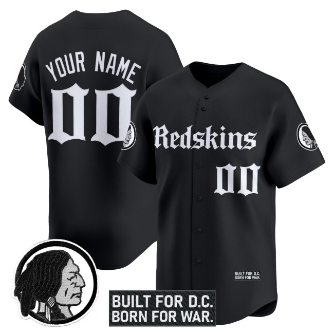 Washington Redskins Custom 'Gothic Capital Edition' Vapor Stitched Baseball Jersey - Black