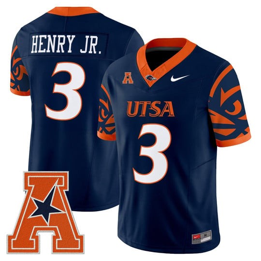 Men's UTSA Roadrunners #3 Robert Henry Jr. Navy F.U.S.E. 2025 Vapor Limited V2 Stitched Football Jersey